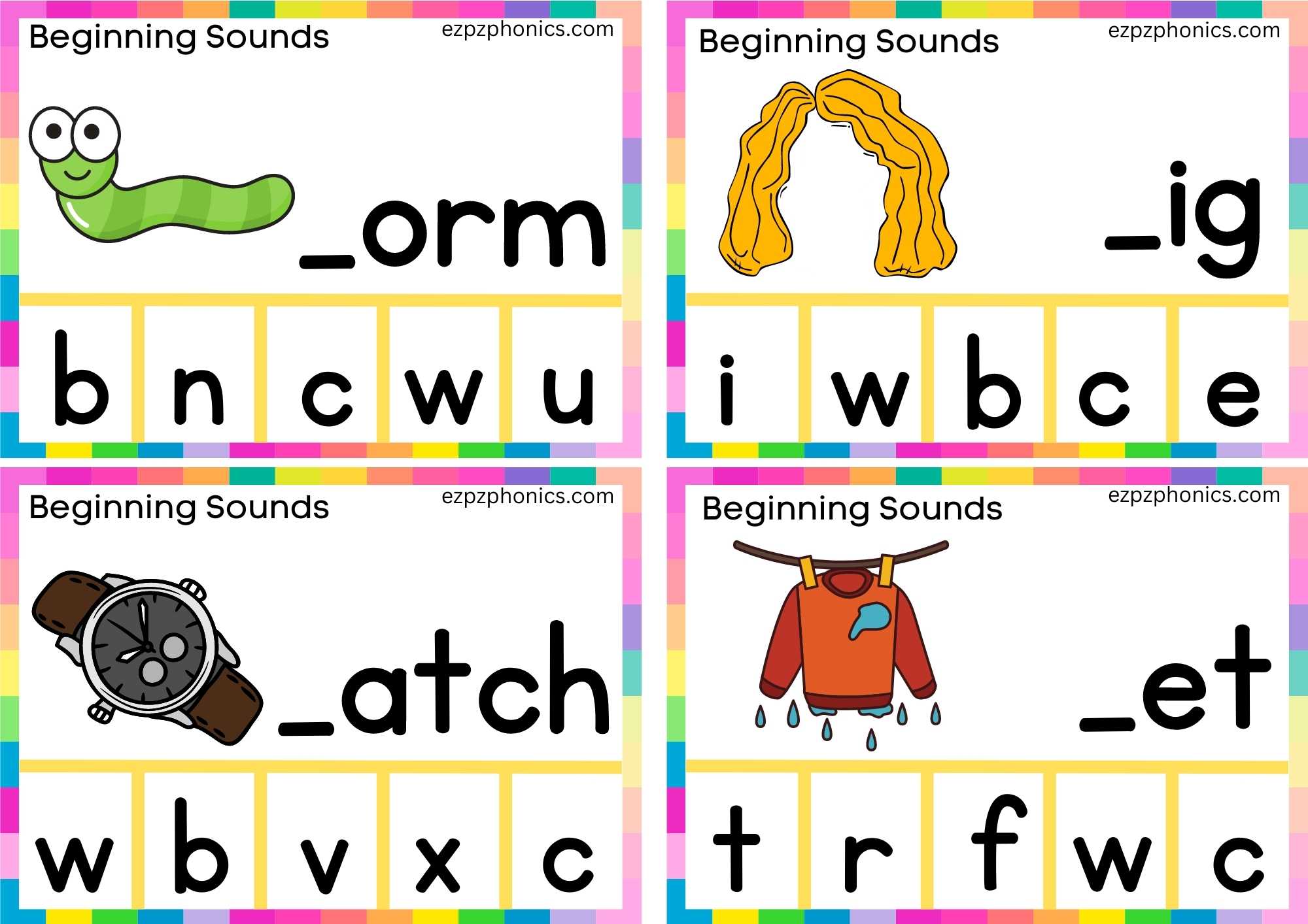 10 W Beginning Sound Clip Cards